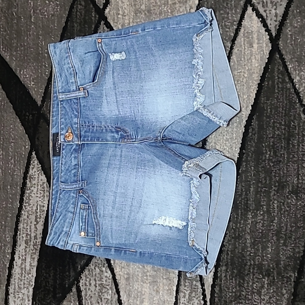 CELEBRITY PINK DISTRESSED CUFFED RAW DENIM JEAN SHORTS